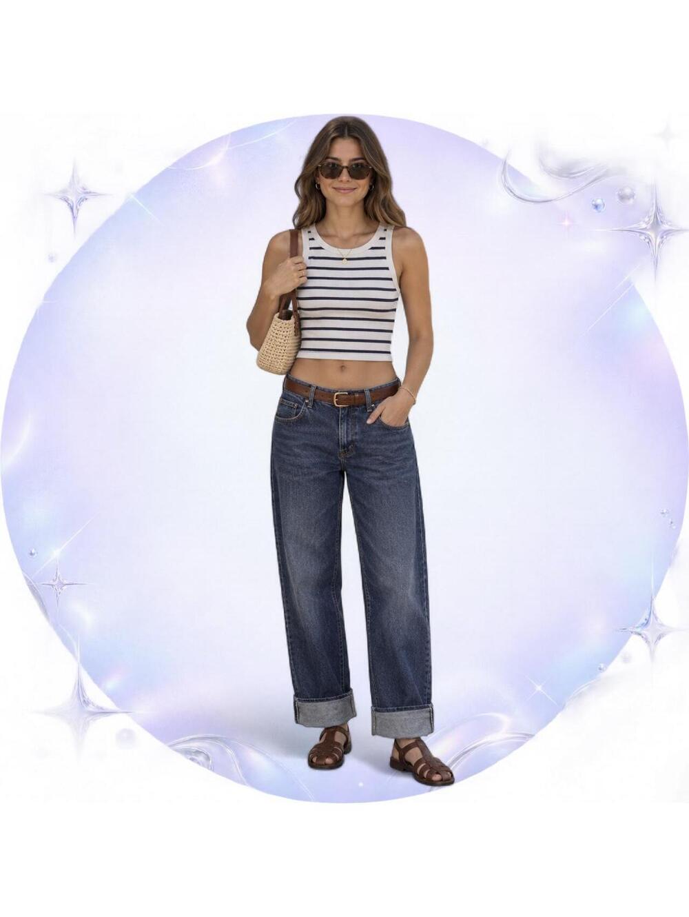 Zara Navy & White Striped Ribbed Crop Tank Size Small